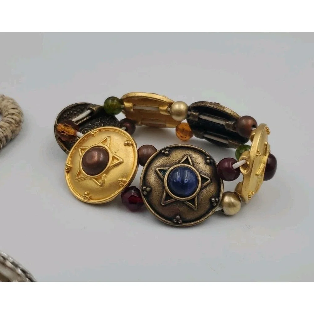 Lot‎ Of 5 Fashion Bracelets Beads Gold Silver Tone Chunky Some Stretchy Variety